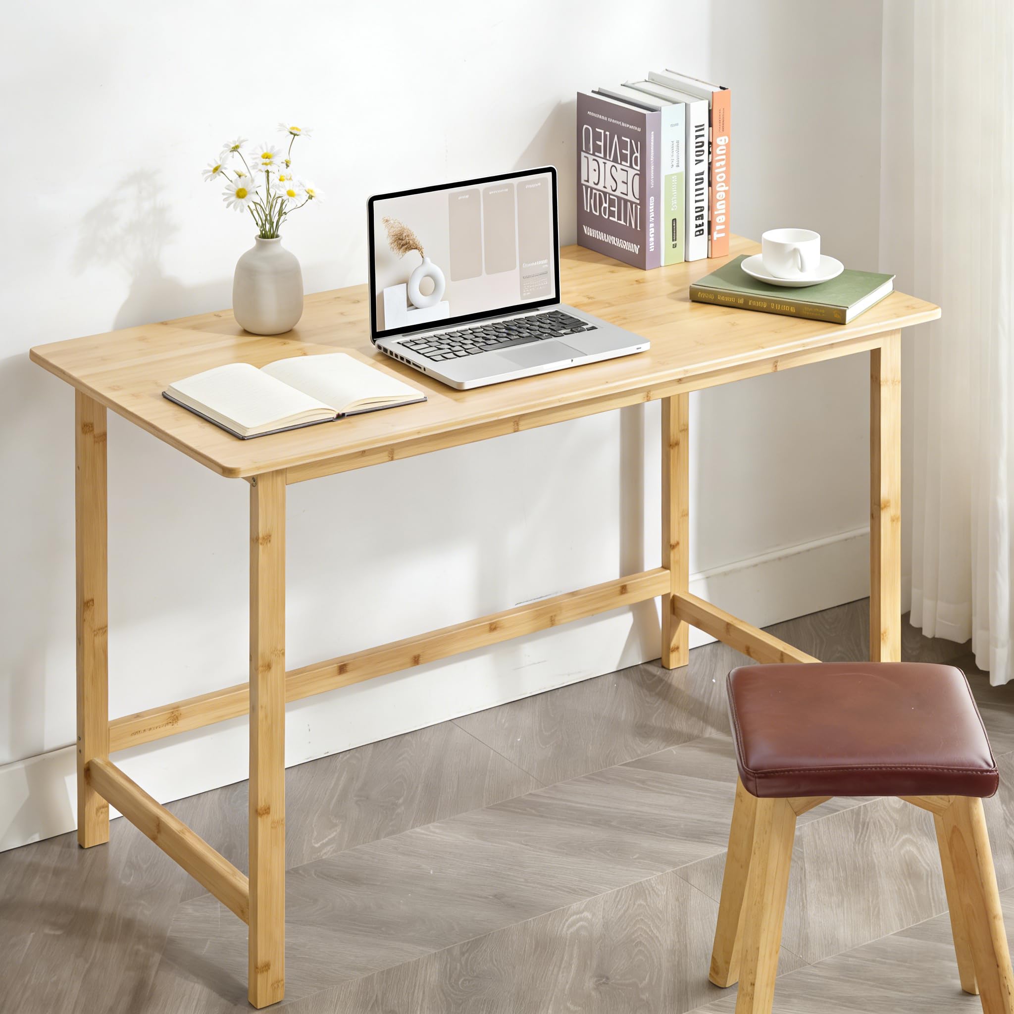 Nnewvante 47 Inch Computer Desk, Bamboo Writing Desk, Modern Simple Work Desk for Home Office, Gaming Desk Study Table