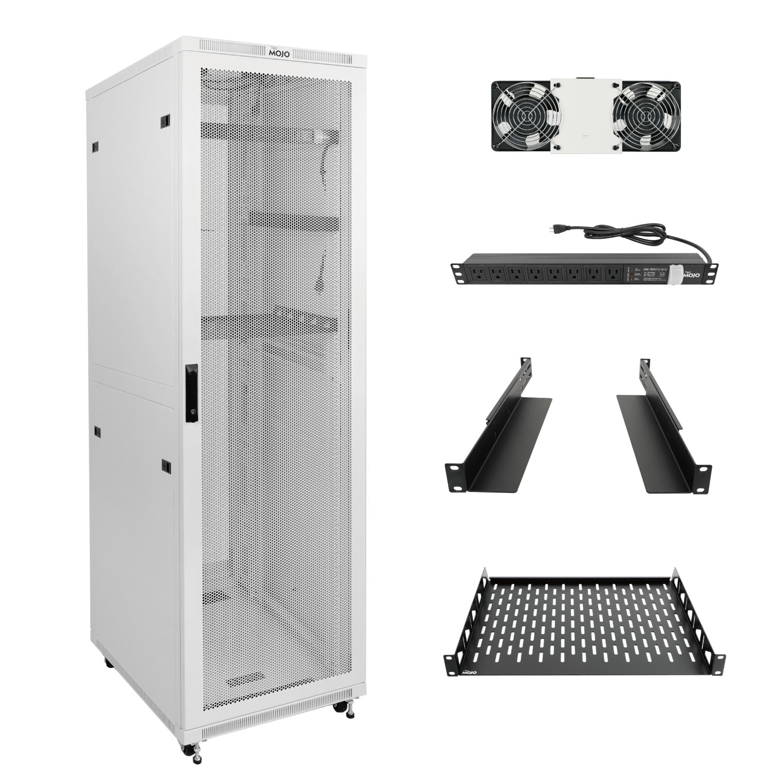 Tecmojo 42U Server Rack Network Cabinet 31.5" D x 23.6" W, Locking Data Cabinet Enclosure for 19" Server, Networking, AV &amp; IT Equipment, Mesh Door, White
