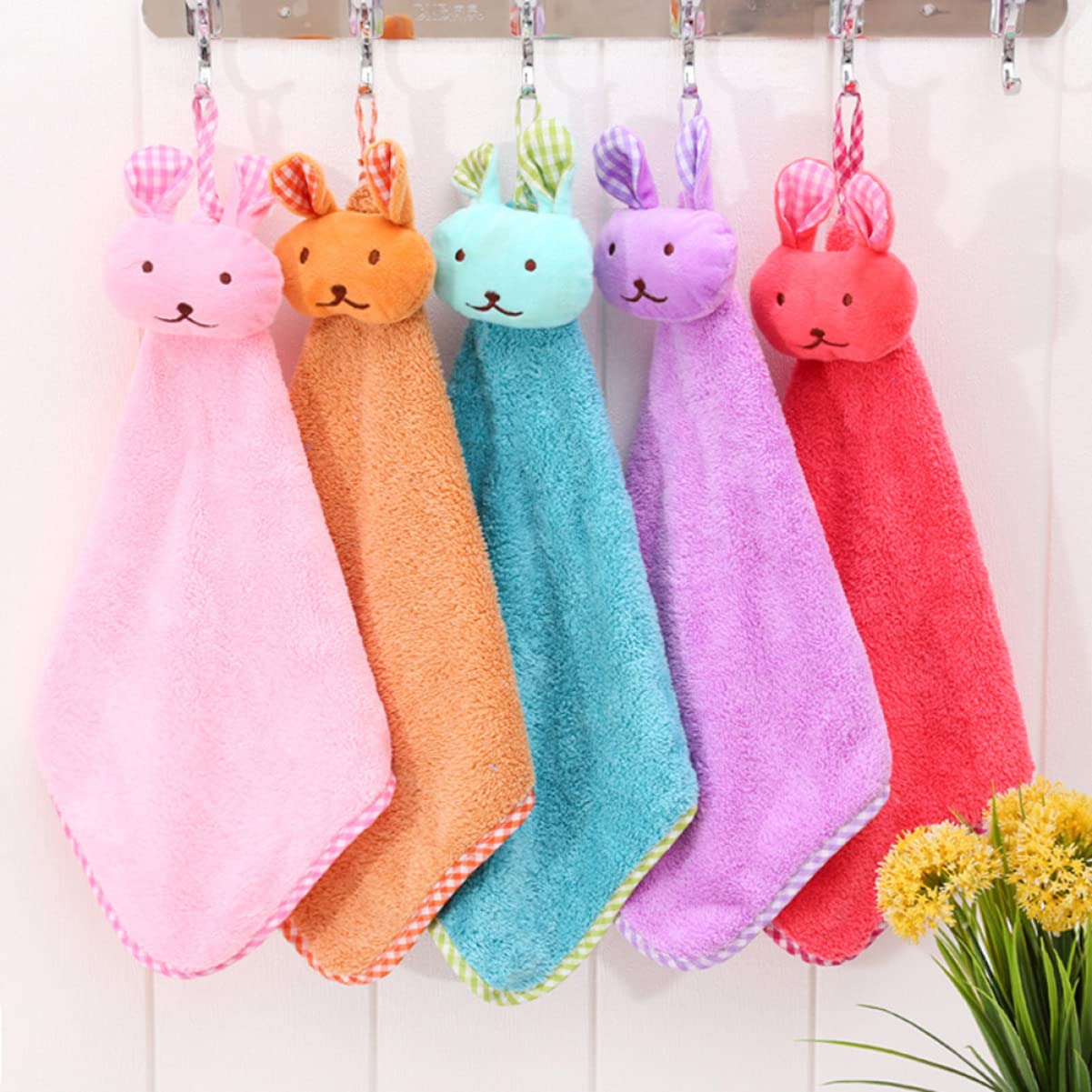 Lot De 3 Serviettes à Main En Polaire Motif Lapin - 38x14 Cm, Absorbantes, à Suspendre - Pour Cuisine Et Salle De Bain