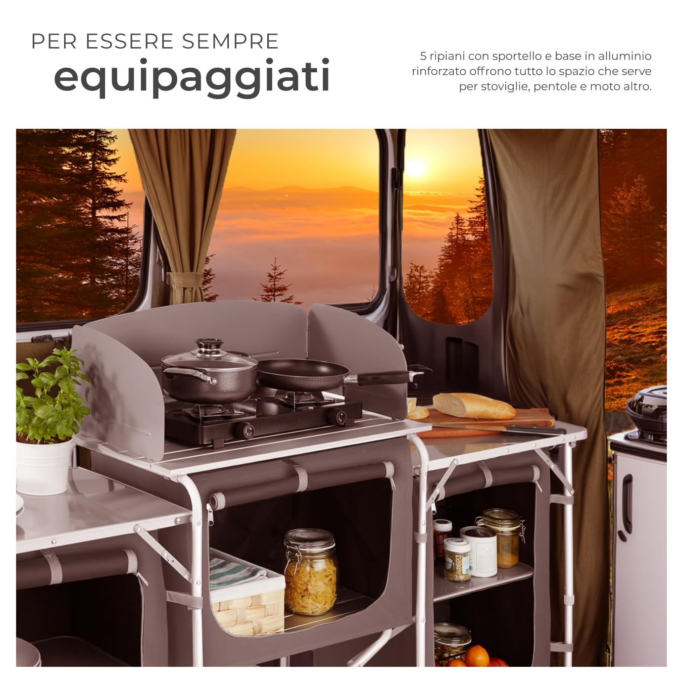 tectake® Cucina da Campeggio, Mobile da Campeggio con Piano di Lavoro e Ripiani, Cucina da Esterno Pieghevole, Idonea per Fornello a Gas, Borsa per Trasporto Inclusa