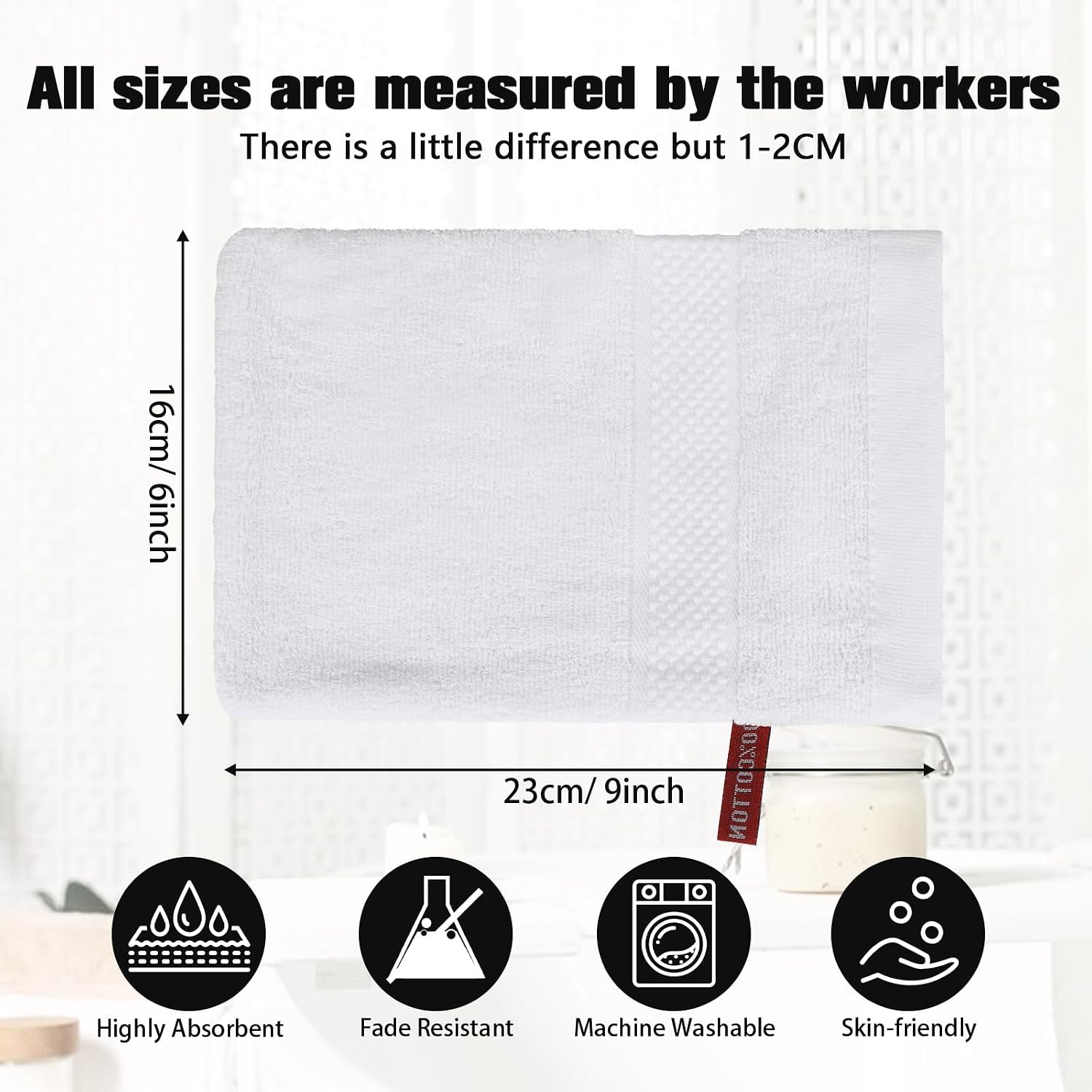 PHOGARY 8 Pack Bath Mitts, 100% Cotton Face Washcloth Mitt Gloves, European Style Wash Cloths with Loop, Soft Cleansing Mitts for Body Showering, 6 x 9 inch, White and Black