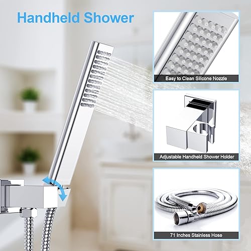 Miniatura 8 de EMBATHER Sistema de ducha de lluvia, juego completo de grifos de ducha de cromo pulido con cabezal de ducha de lluvia de 10 pulgadas y mano (con