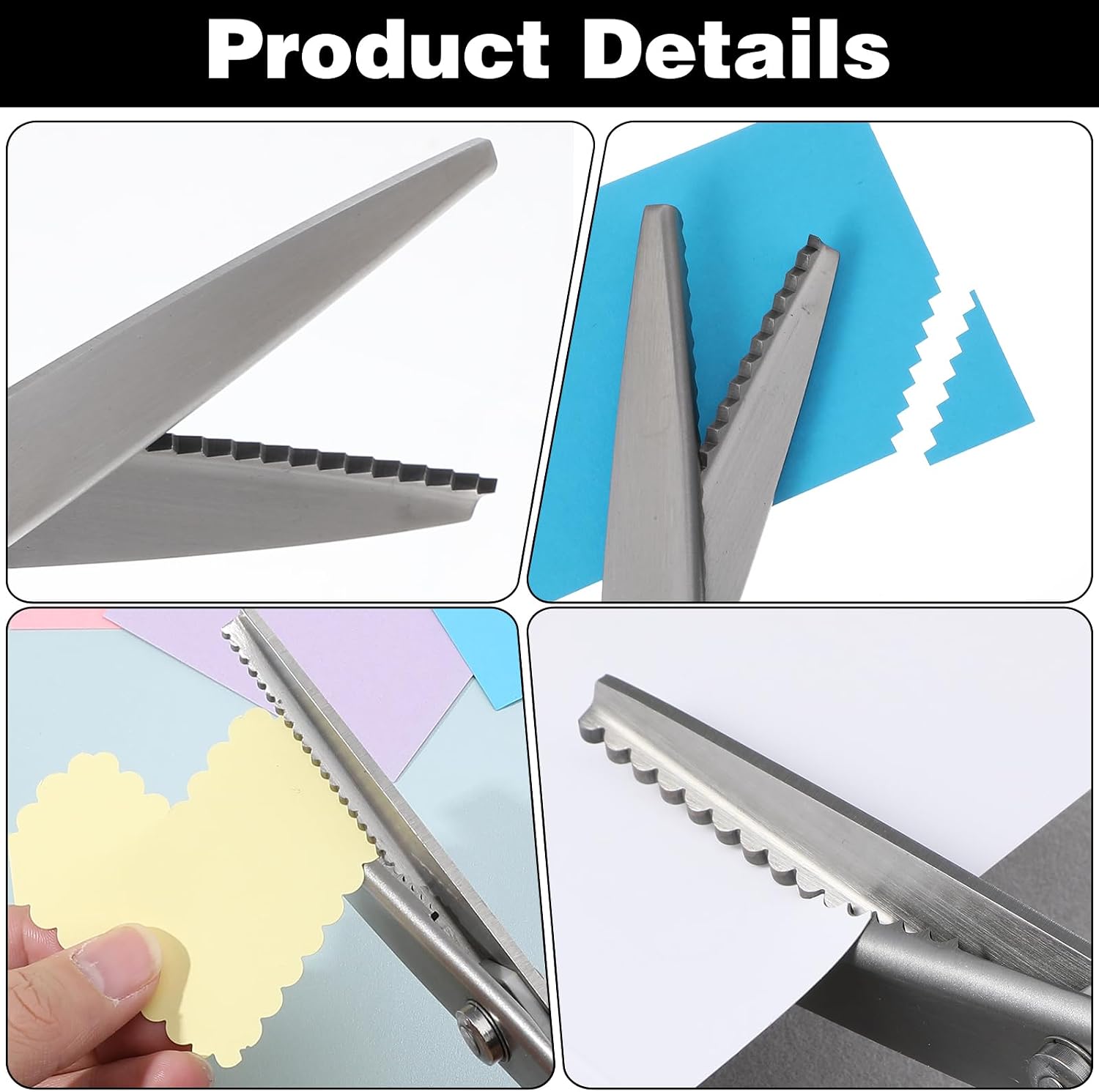 4 Pcs Pinking Shears For Fabric Cutting, 5mm & 7mm Serrated & Scalloped Zig Zag Scissors for Fabric, 9 Inch Handheld Jagged Dressmaking Supply for Leather Clothing Paper Craft