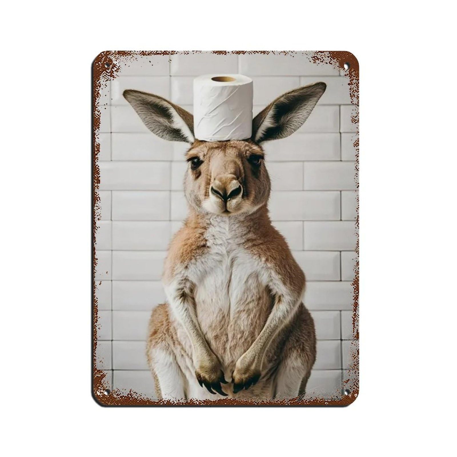 Kangaroo with A Toilet Paper Roll on Head Retro Poster Metal Tin Sign Chic Art Retro Iron Painting Bar People Cave Cafe Family Garage Poster Wall Decoration 12x16inch(30x40cm)