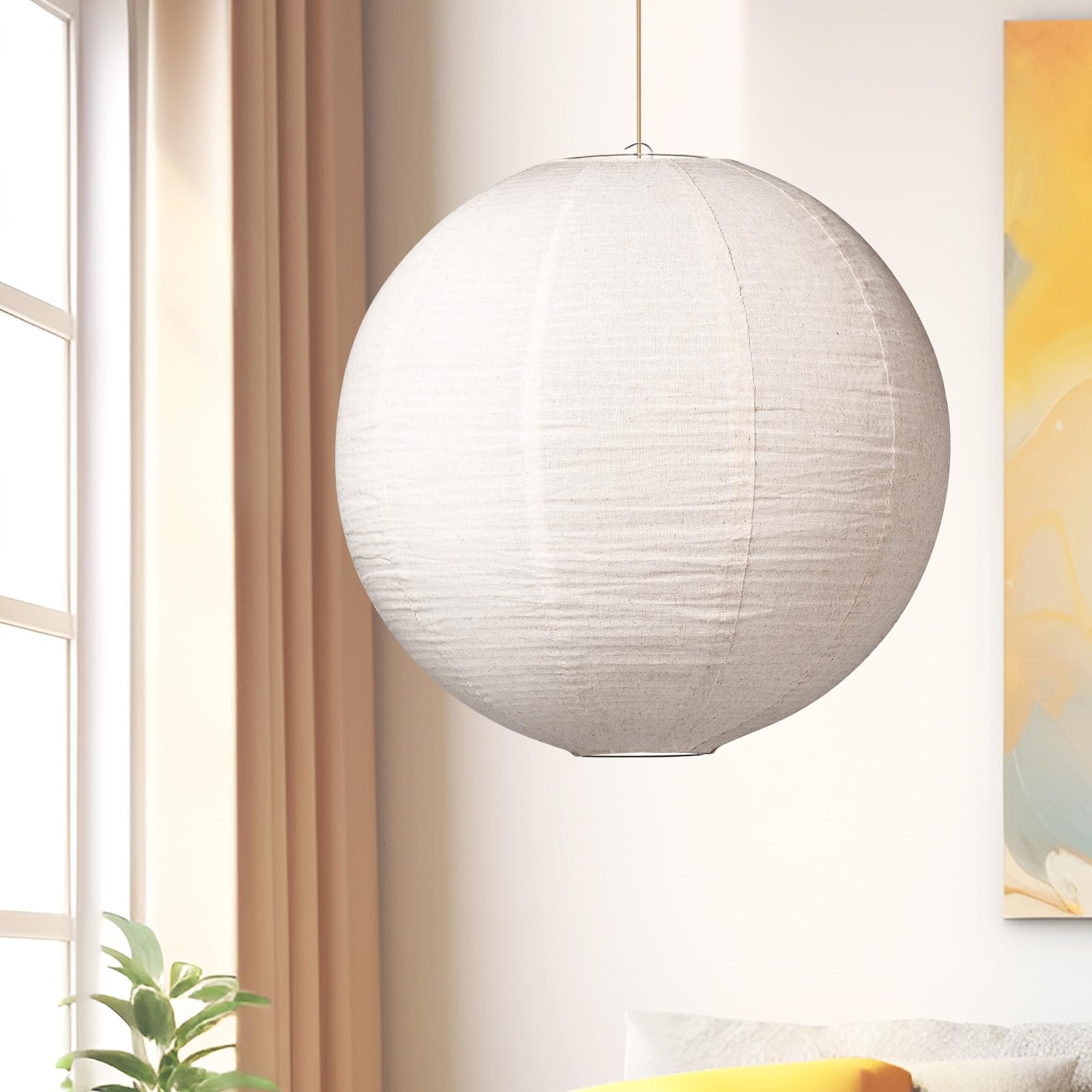 20INCH Large Hanging Lamp shade Round Linen Pendant Lampshade Hanging Lantern Handmade Minimalist White Fabric Lamp Decorations Suitable for Living room, Hallway Bedroom, and kitchen
