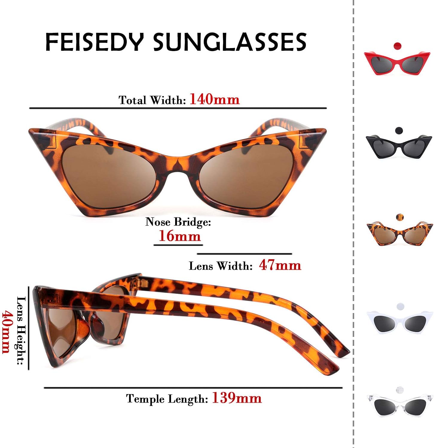 FEISEDY Small Cat Eye Sunglasses Vintage Square Shade Women Eyewear B2291 - Image 6