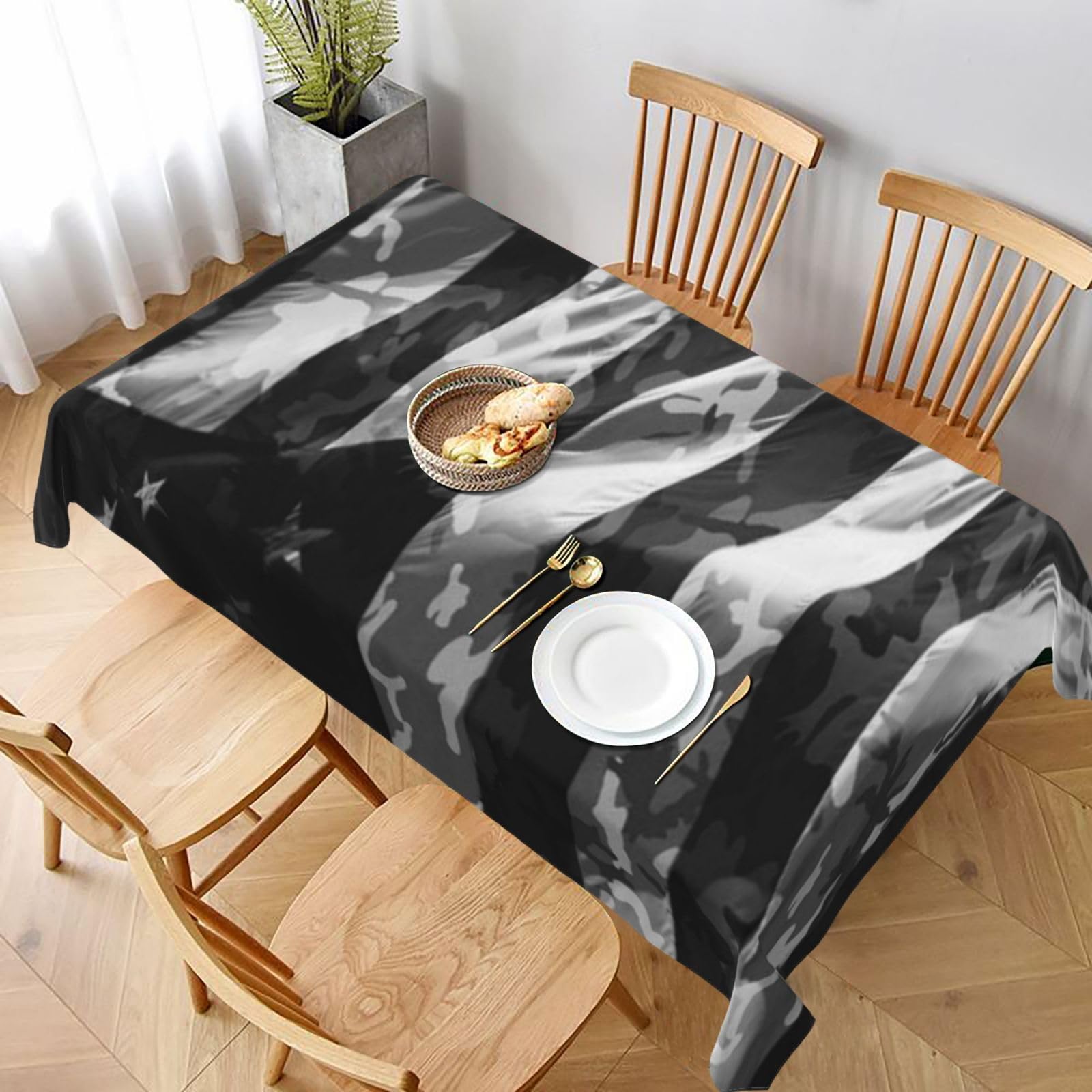 BNVSADC Camo American Flag Printed Rectangle Tablecloth 228x152 CM, Water Resistant Polyester Table Cloth Decorative Fabric Table Covers for Kitchen Dining Table Parties Camping
