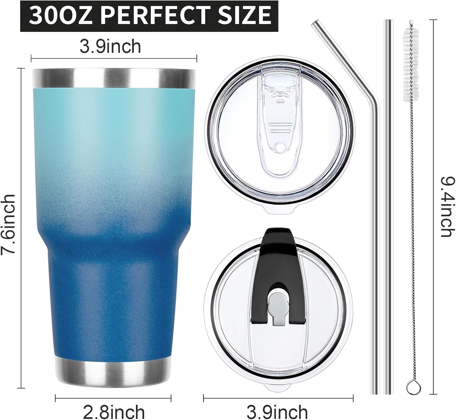 30 oz Tumbler with Lids and Straws Double Wall Vacuum Insulated Tumbler Cup,Stainless Steel Leak-proof Thermal Tumbler Travel Coffee Mug for Cold and Hot Drinks,Gradient Blue - Image 5