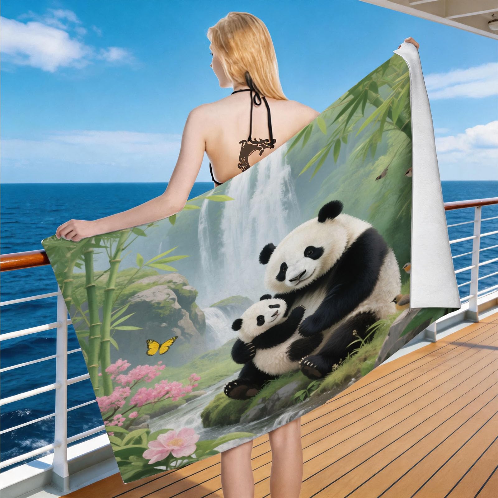 Hongduo Microfiber Quick Dry Beach Towel Cartoon Giant Panda, 3D Nature Scene Beach Towels Absorbent Fast Drying Bath Towels, Travel Camping Gym Swimming Bathroom (70x150cm)