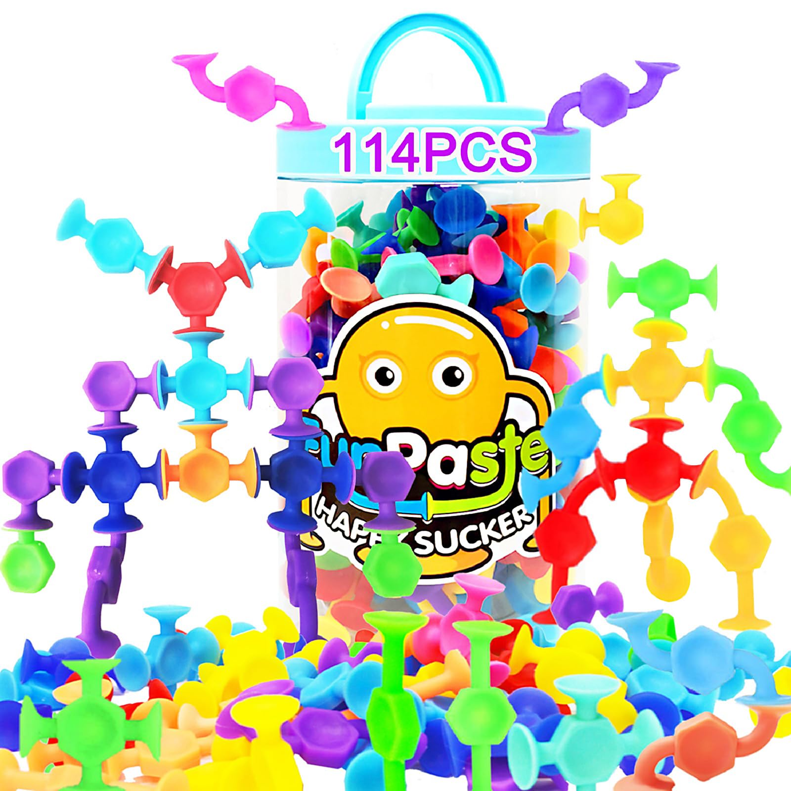 114pcs Suction Cup Bath Toys for Kids Toddlers Family Game - Preschool Learning Sensory Montessori Classroom Stocking Stuffers for Ages 3-8 Bathtub Window Toys for Autism