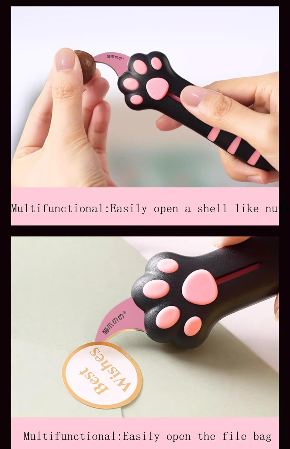 Generic Multifunctional Multi-purpose Utility Knife Bionic Cat Claw Cute Tool for Packages, Outdoor Picnic Handling Fruit Gift for Unisex Kids (Black)