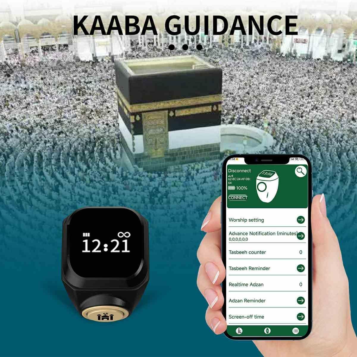 Smart Tasbih Zikr Ring,22mm(13) Muslim Digital Azan Alarm Clock,APP Support Digital Counter Prayer Reminder Rings, Waterproof 4 Digit Finger Counter zikr Ring for Muslims