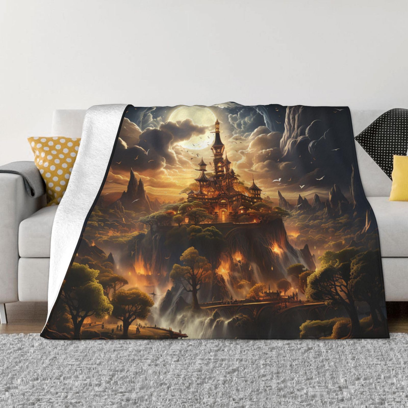 Couverture de lit et canapé en microfibre supérieure imprimé artistique lune