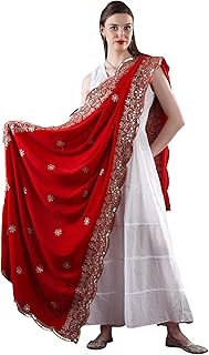 Floral Zari Embroidered Buti and Scallop Embellished Border On Velvet Dupatta From Amritsar - Velvet