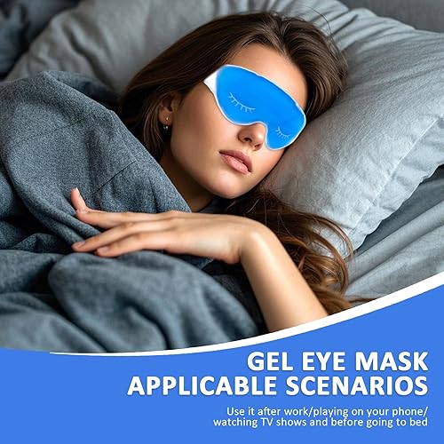 Miniatura 6 de Paquete de 2 mascarillas de enfriamiento en frío, bolsas de hielo reutilizables calientesfrías, terapia de compresión para ojos hinchados, cuidado