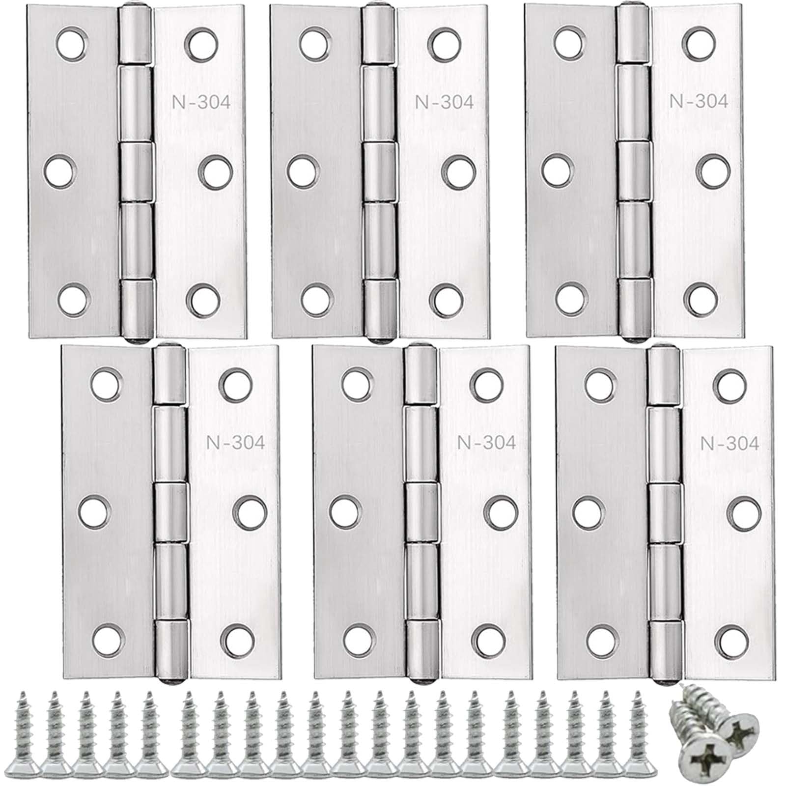 6PCS Door Hinges, Folding Butt Hinges, 304 Stainless Steel Door Hinges 75 * 50mm for Wood Home Furniture Hardware, Hinge with Screws, for Window, Cabinets, Wooden Boxes