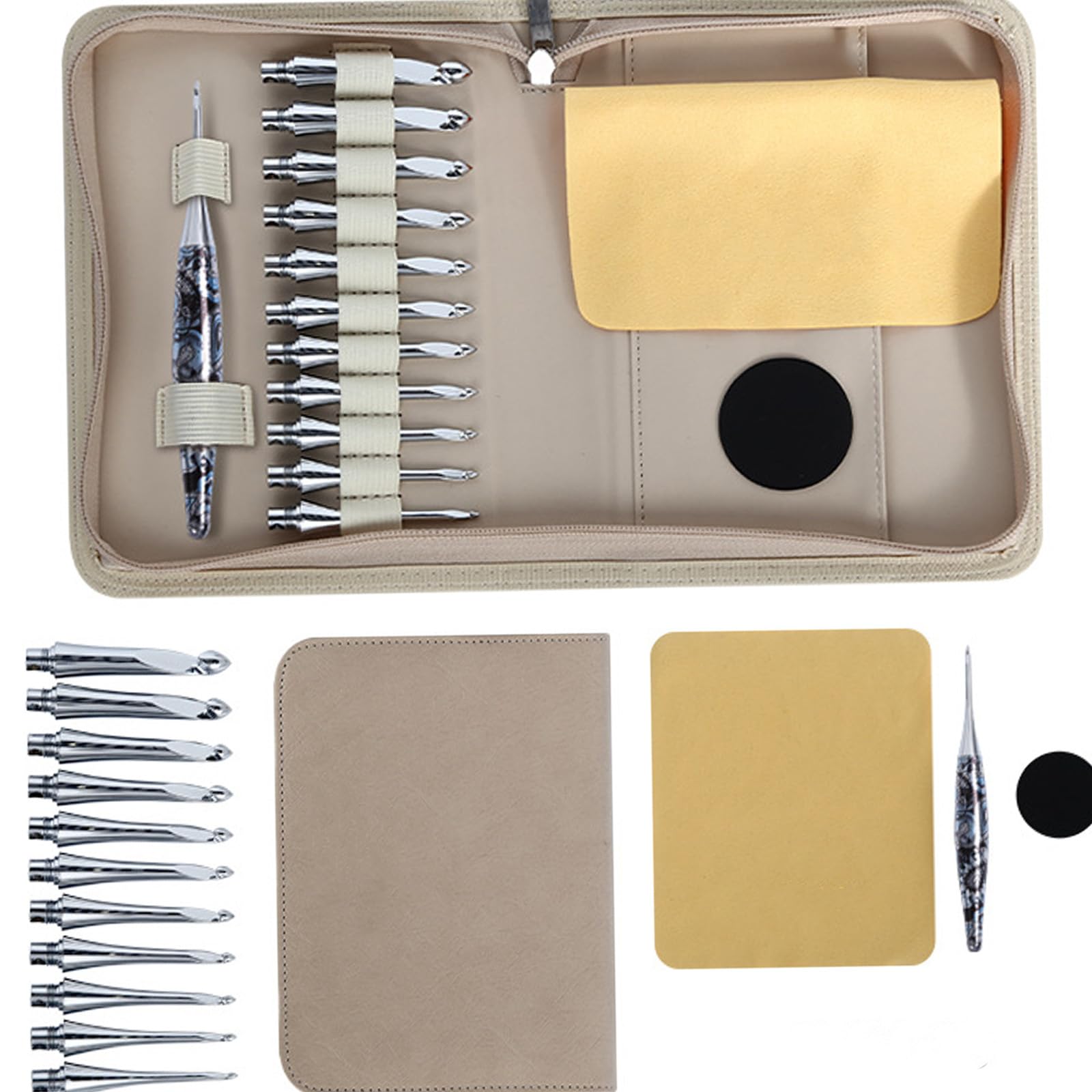 SHYYOULQE Tunezyjski szydełko z 11 wymiennymi końcówkami, 3,5-10 mm, ergonomiczny szydełko do robienia na drutach, sweter, szalik, koc, szydełko, zestaw z etui