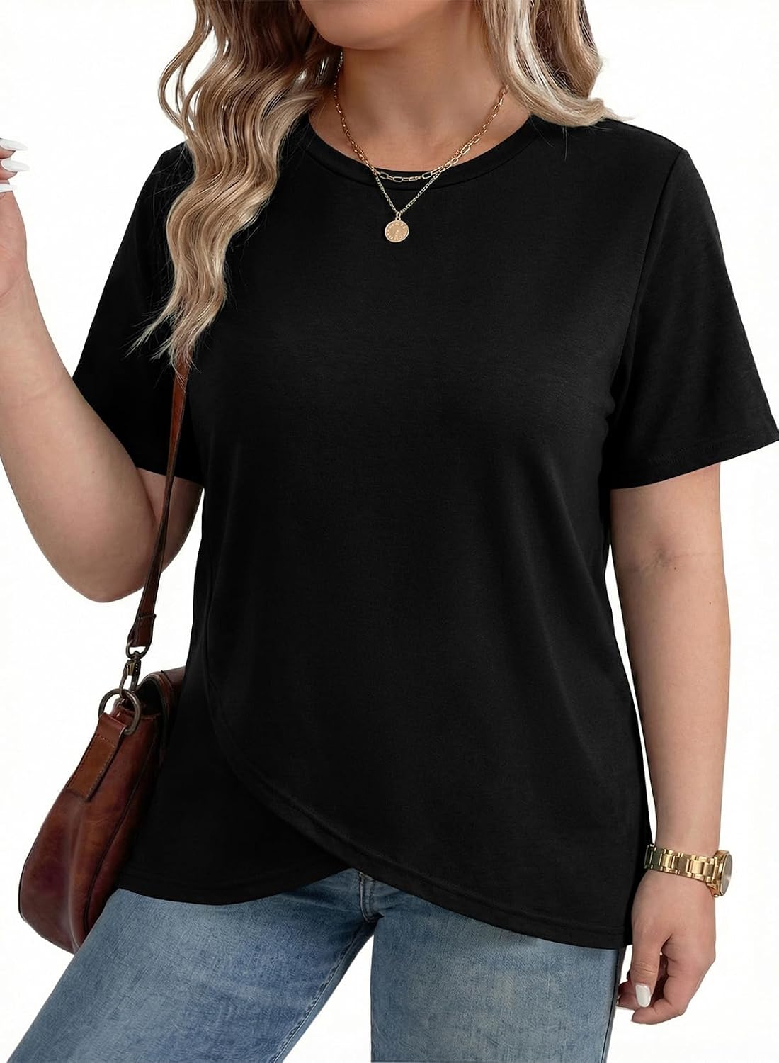 Eytino Womens Plus Size Tops Crewneck Short Sleeve Tunic Shirts for Leggings Summer Business Work Blouse Tee(1X-4X)