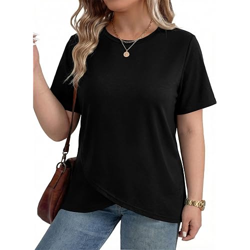 Eytino Womens Plus Size Tops Crewneck Short Sleeve Tunic Shirts for Leggings Summer Business Work Blouse Tee(1X-4X)
