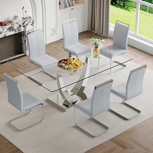 Miniatura 28 de Juego de mesa de comedor para 4, 63 pulgadas, juego de mesa de comedor de vidrio templado negro para 4 personas con sillas de poliuretano, moderno