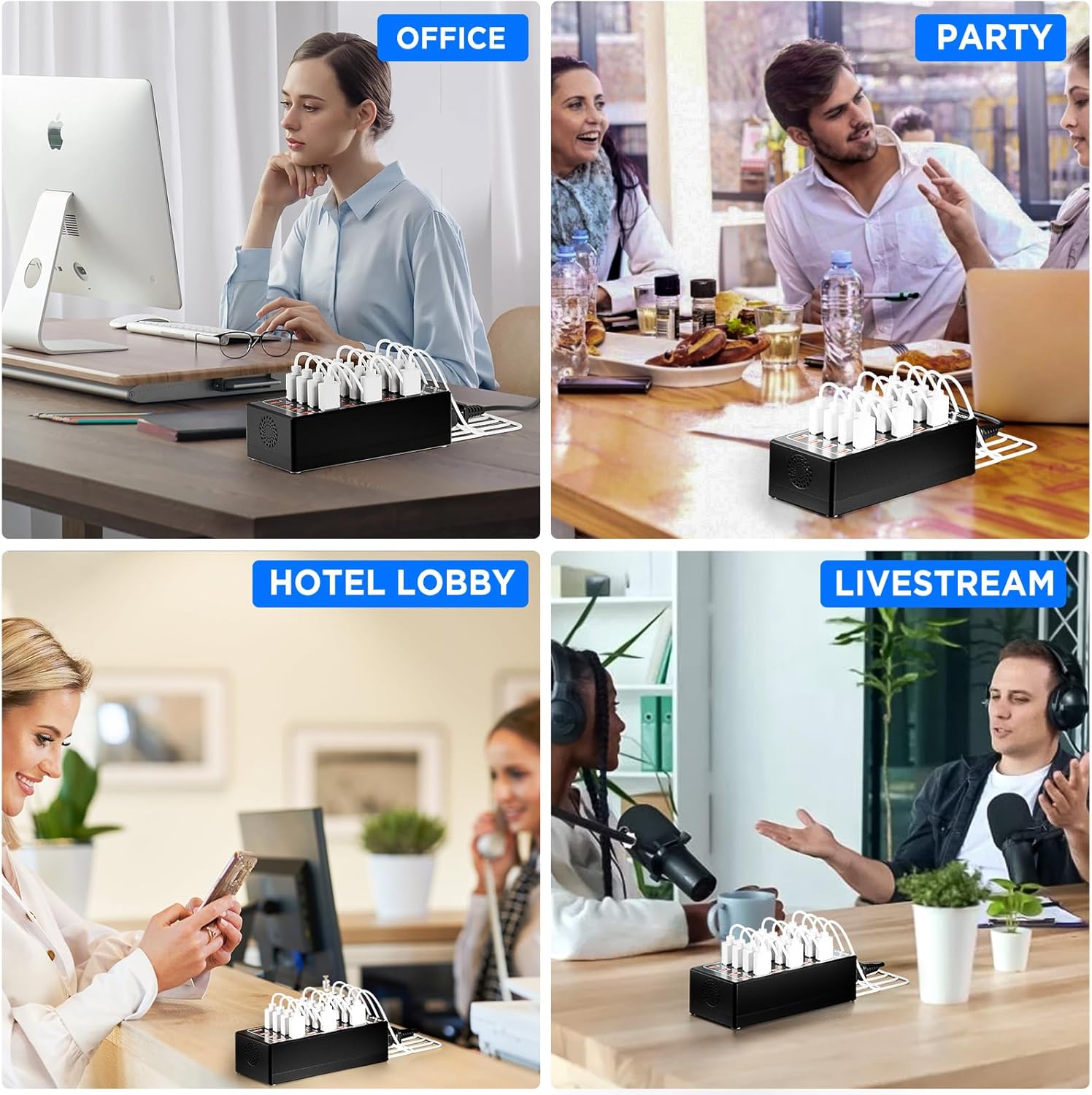 24-Port 100 watt (20 A) Charging Station for Multiple Devices, Phone Charging Station with Rapid Charging, Multiple USB Charger Station for Hotels, Schools, Shops, Shopping Malls and Travel