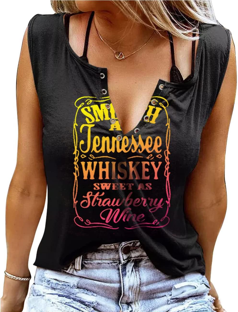 Women Summer Graphic Tank Tops V Neck Retro Country Music Concert Sleeveless Tee Top