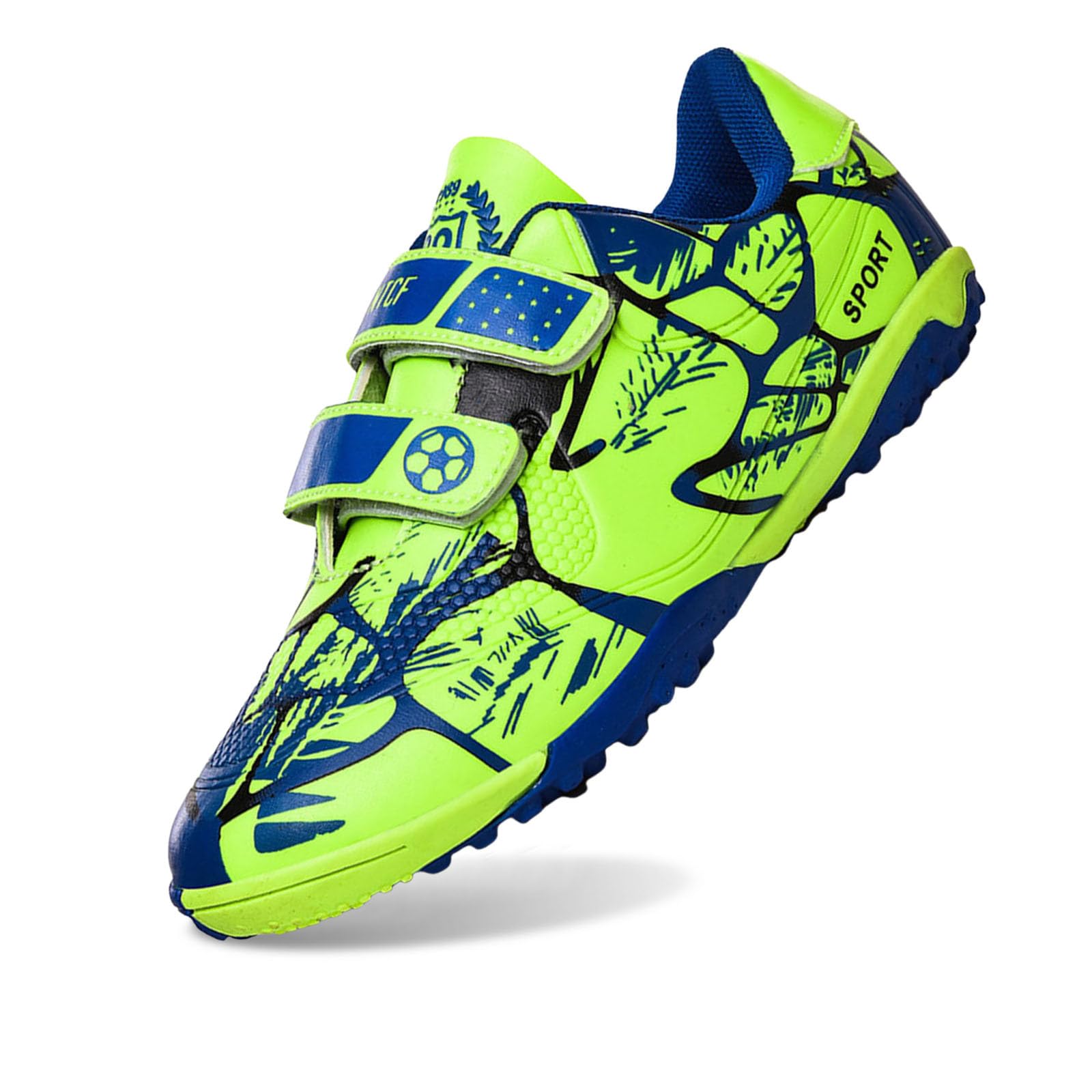 Chaussures de sport pour enfant - Chaussures de football - Fermeture - Crampons - Semelle plate - Surface en cuir - Chaussures d'entraînement pour l'école primaire - Chaussures de sport pour garçon