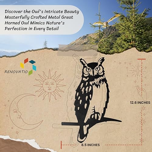 Miniatura 3 de renovatio Decoración artística única de metal para exteriores, diseño de búho de metal, pájaros artísticos para jardín, patio y patio, esculturas