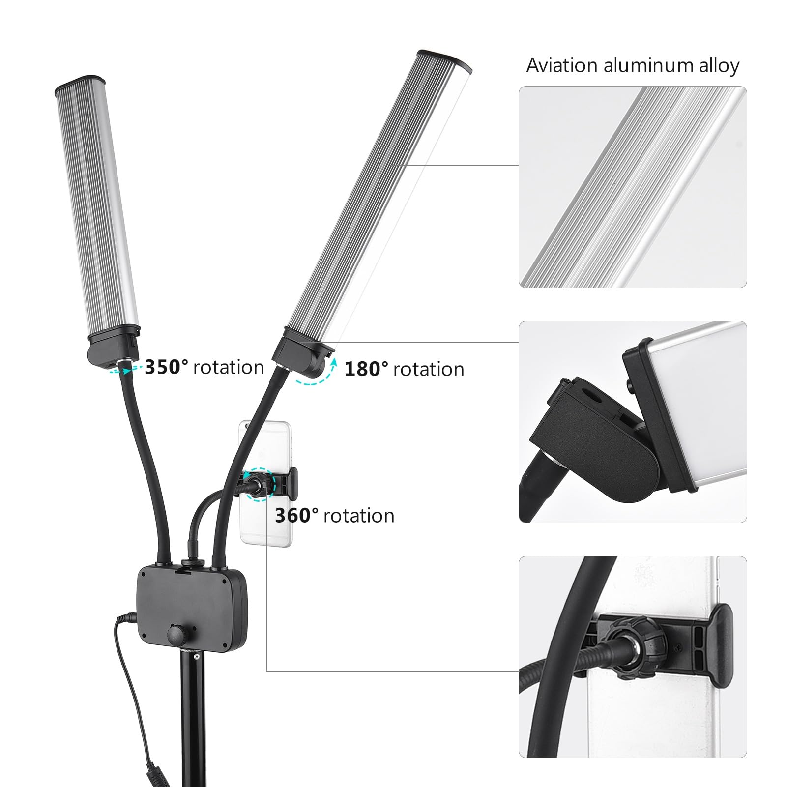 2 szt. Dwukolorowe światło Wypełniające LED Dwukolorowe światło LED do Kamery o Podwójnej Temperaturze 45 W 3-kolorowe 3200–5600 K CRI 90+ z Uchwytem na (Spina europea)