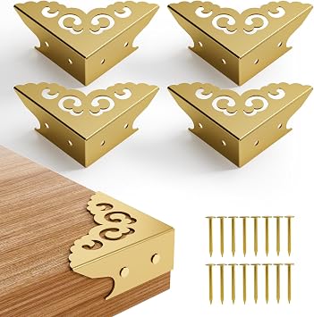 4 Pcs Corner Protectors for Furniture,Retro Style Guard Cabinet Furniture Corner Bumpers for Jewelry Box Gift Box Wooden Case Cabinet Furniture Decorative Gold