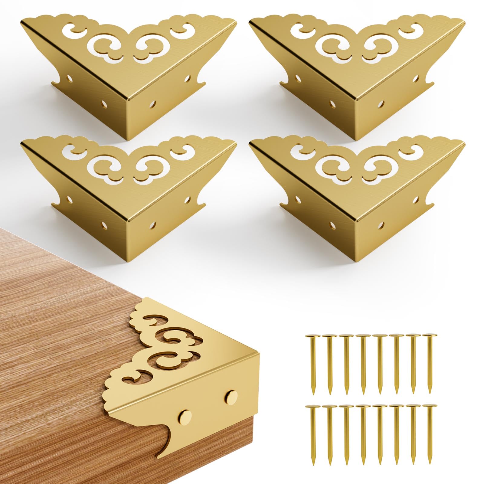 4 Pcs Corner Protectors for Furniture,Retro Style Guard Cabinet Furniture Corner Bumpers for Jewelry Box Gift Box Wooden Case Cabinet Furniture