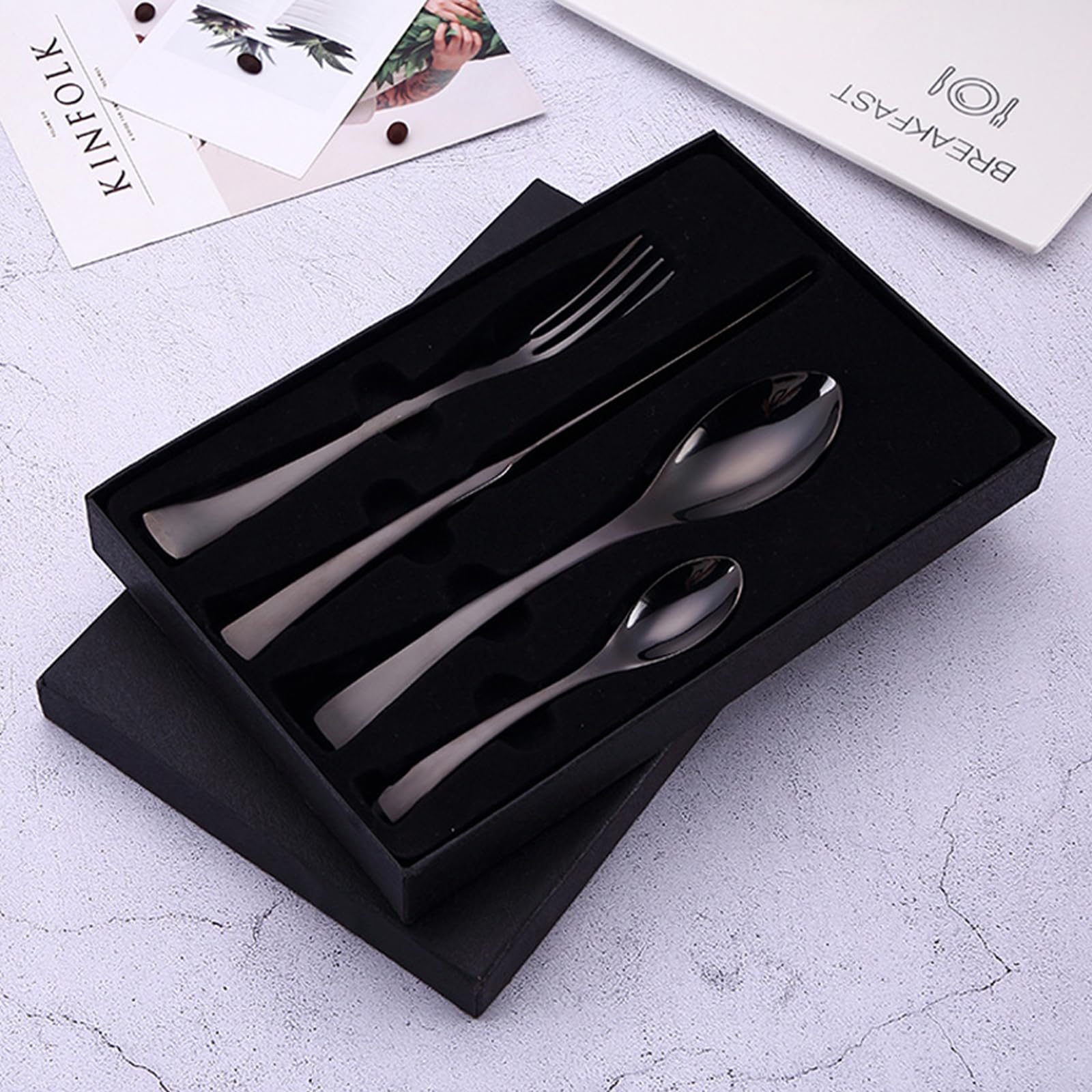 Besteckset Besteck Set Schwarz Edelstahl, Elegant, Klassisch, Langlebig, Im Lieferumfang Sind Ein Messer, Eine Steakgabel Und Ein Löffel Enthalten Für Zuhause, Hotel, Restaurant (20pcs)