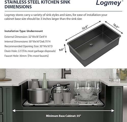 Miniatura 77 de Logmey Fregadero de barra de 21 pulgadas de acero inoxidable de 21 x 18 pulgadas, fregadero de barra pequeño de acero inoxidable de calibre 16