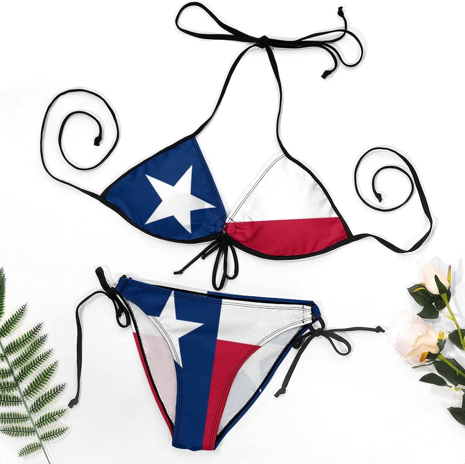 Haiti Flag Bikini Swimsuit Two Piece Summer Swimwear Halter Padded Top Tie Bottom Triangle Bikini Bathing Suit