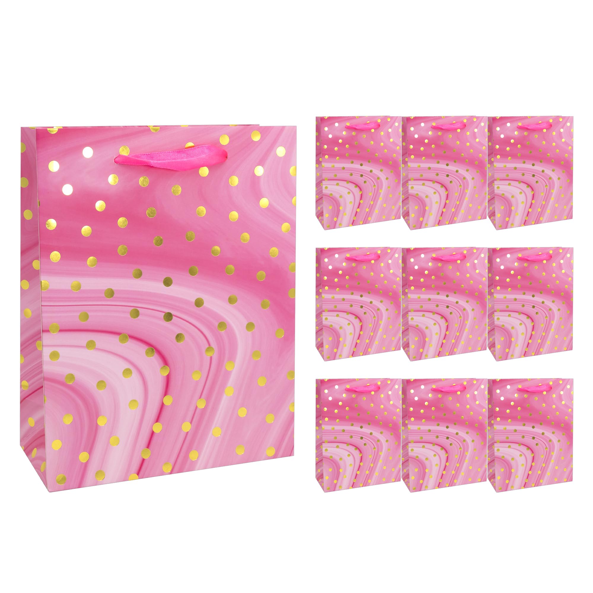 Idena 30377-10 Gift Bags Dot Pack of 10 Gift Bags in Size 18 x 8 x 23 cm Paper Bags in Pink with Gold Dots