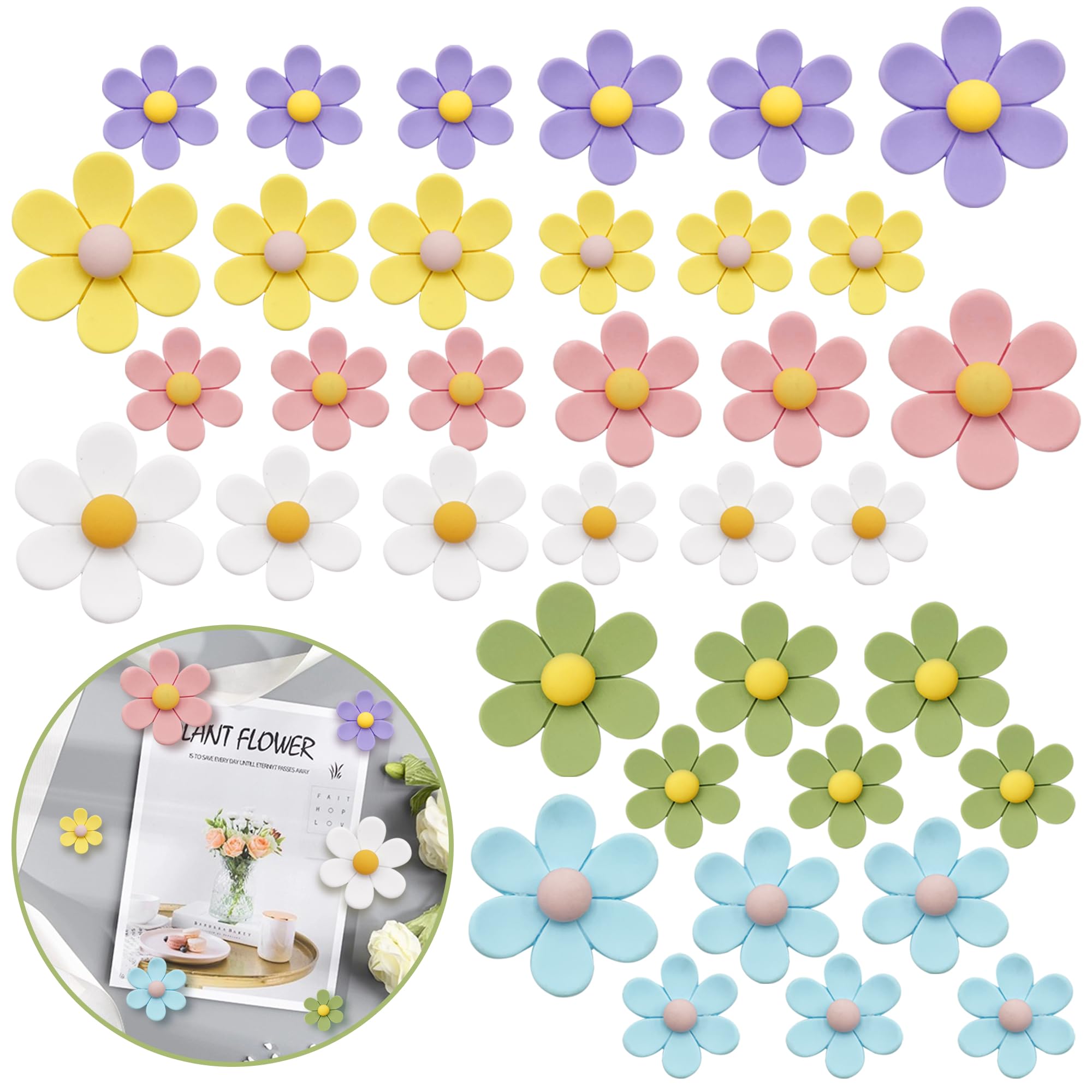 Lot De 14 Aimants Réfrigérateur Fleurs 3D Colorées – Magnets Puissants Et Décoratifs Pour Cuisine