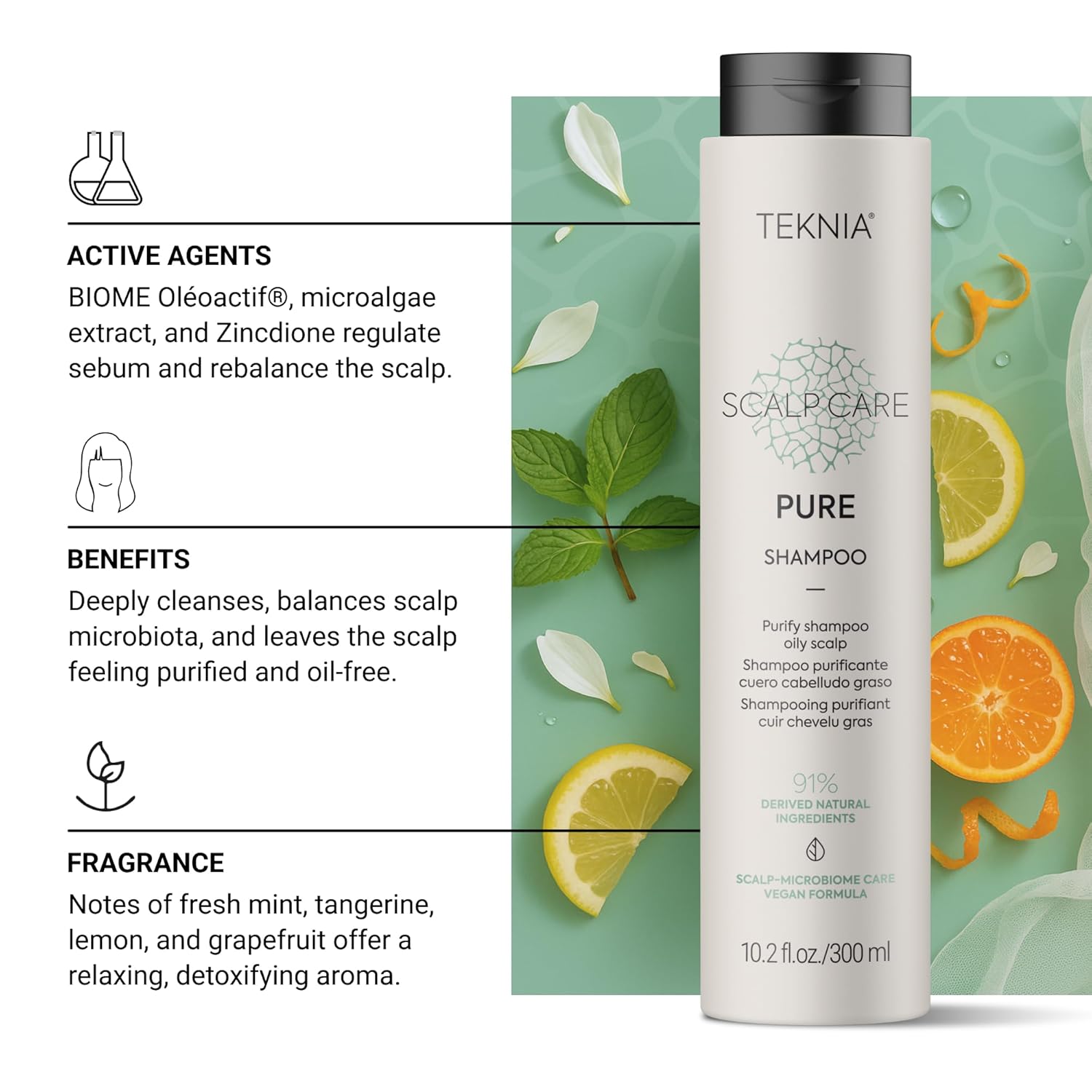 Lakmé Teknia Scalp Care Pure Purifying Shampoo, Shampoo for Oily Scalp, 10.2 Fl Oz