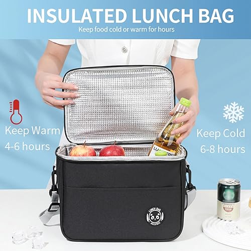 Miniatura 3 de Lonchera térmica reutilizable para adultos, hombres y mujeres, bolsa grande a prueba de fugas, color negro