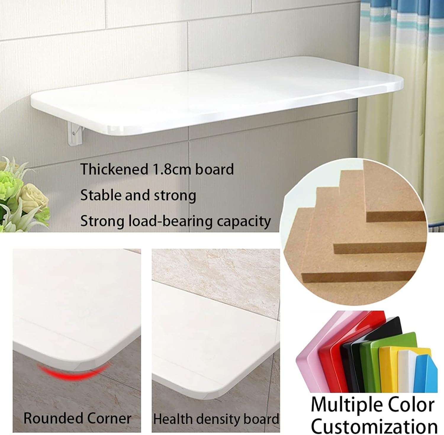 Space-Saving Drop Leaf Table, Wall-Mounted Folding Desk, Solid Wood Floating Workbench, 70KG Load Capacity, Ideal for Small Spaces, Modern Design (Color: Black)