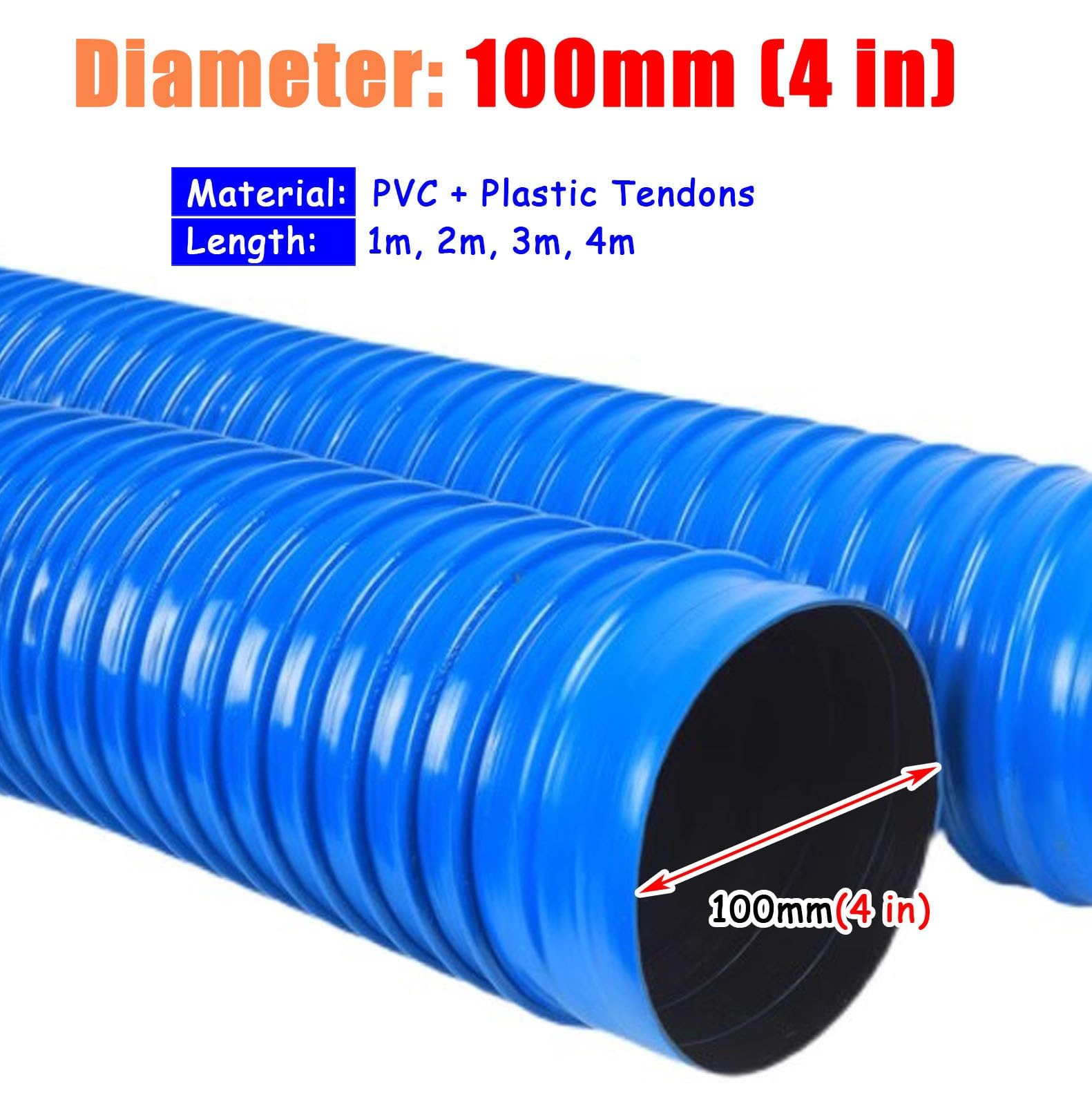 Tubo di sfiato resistente in PVC blu per asciugatrice, diametro 100 mm, lunghezza 1 m, tubo di scarico per condotto dell'aria B, per sfiati asciugatrice