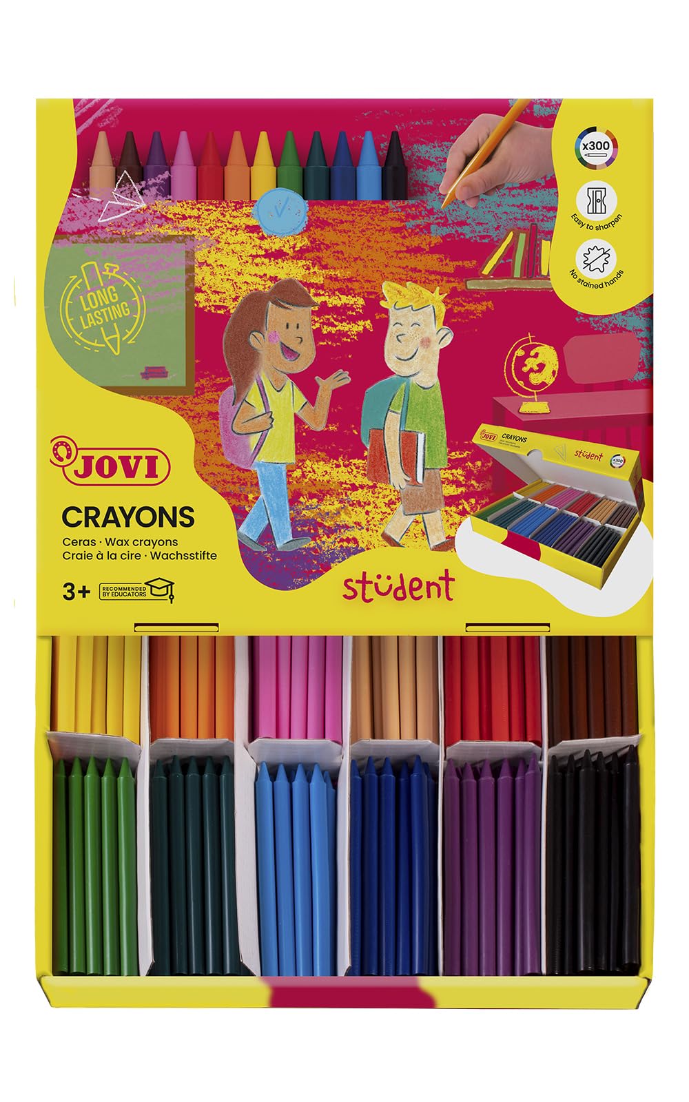 Jovi - Crayons Student, Pudełko 300 kredek plastikowych, Różne kolory, Idealny od 3 lat, Odporny i wydajny, Bezglutenowy (929)