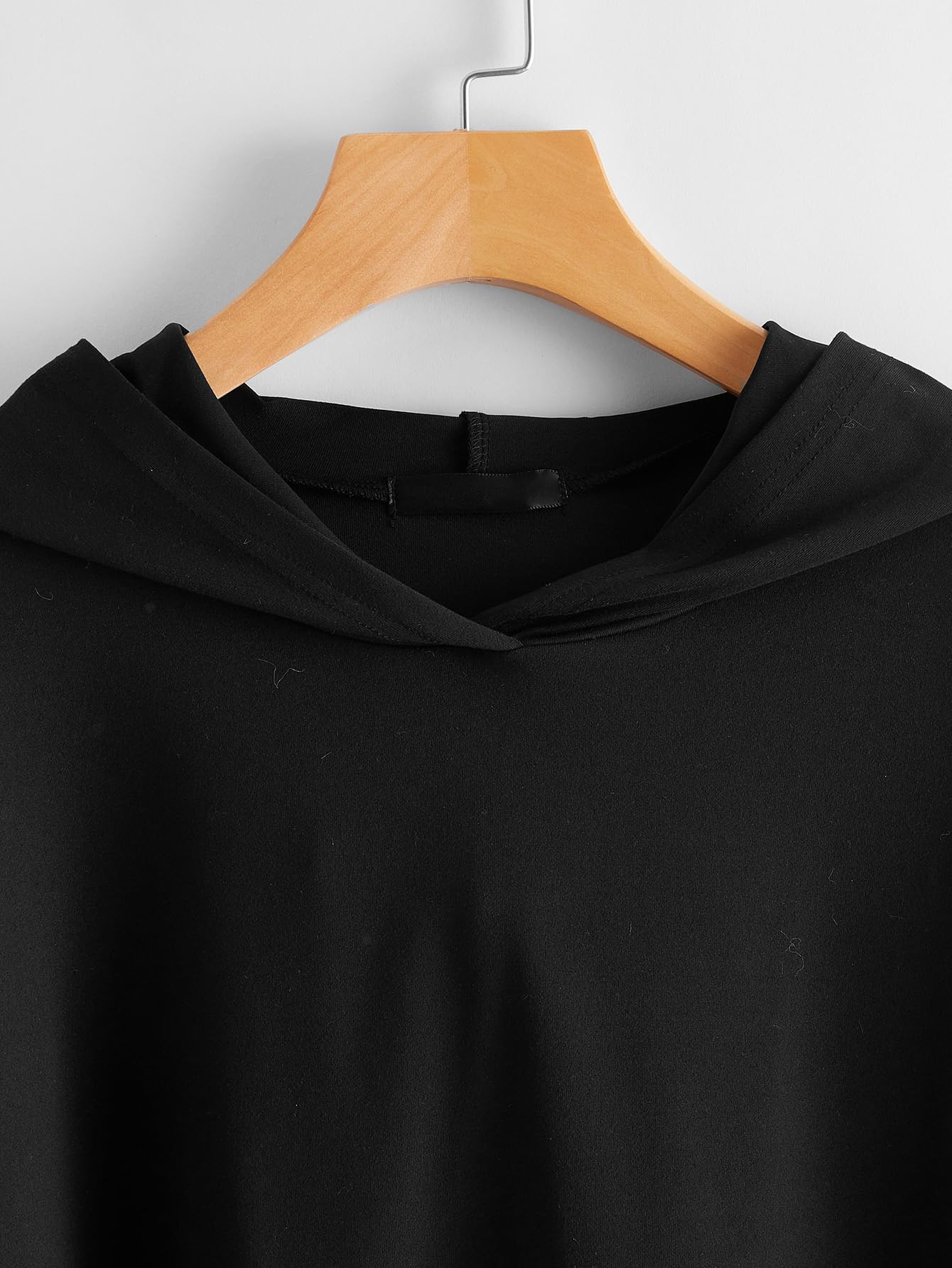 Verdusa Women's Fishnet Crop Hoodie Drop Shoulder Long Sleeve Sweatshirt Pullover: Large Black