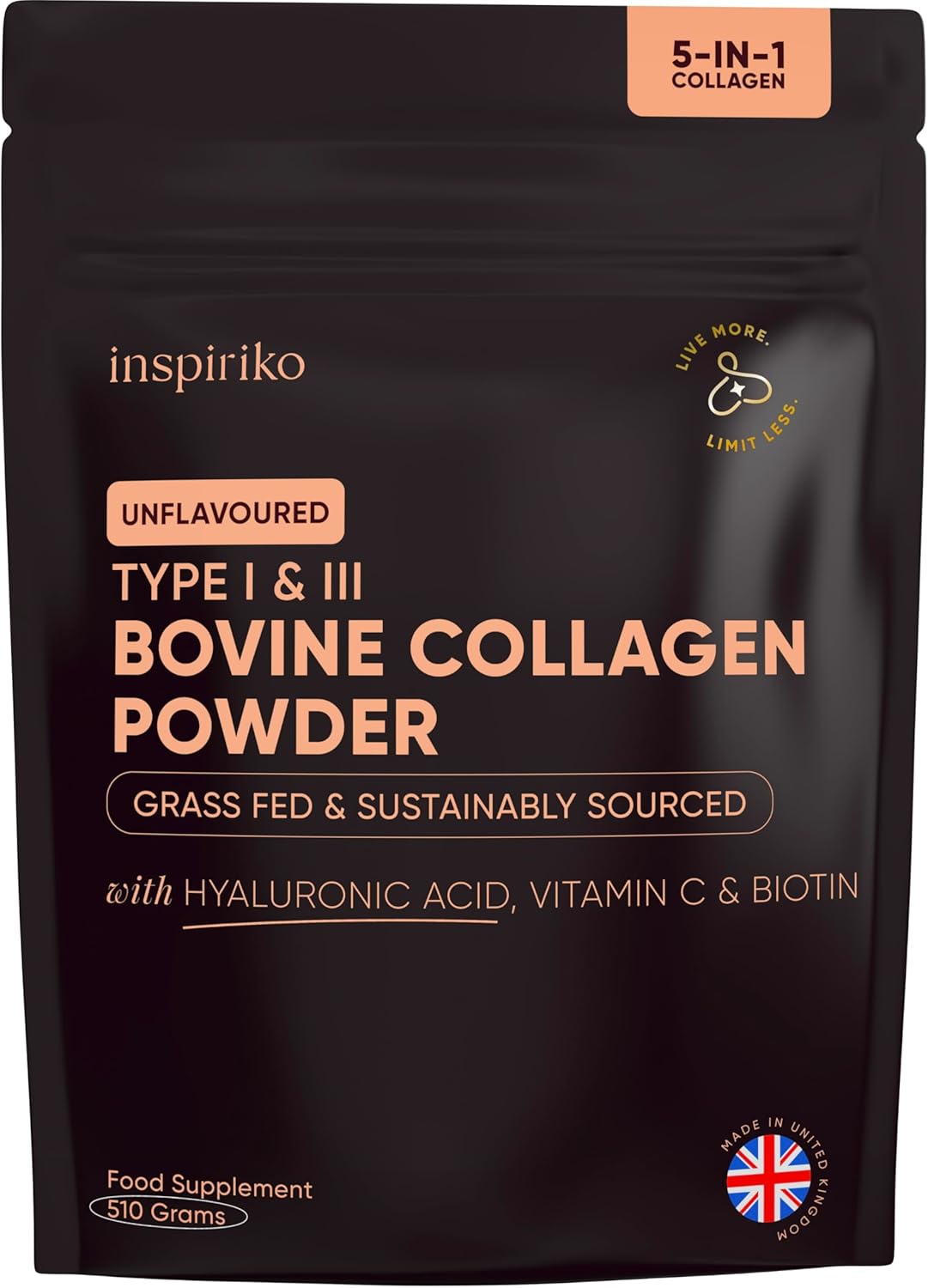 Bovine Collagen Powder for Women – Science-Backed Peptan Collagen Supplement for Women with Hyaluronic Acid, Biotin & Vitamin C for Skin, Hair & Nails – 50 Servings – Made in UK by Inspiriko