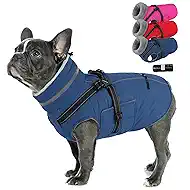 PETDSH Dog Coat Small, Built-in Harness Dog Jacket with Warm Fleece Lining, Waterproof Reflective Dogs Winter Coat, Pet Coats with Pocket and Trash Bags (Navy Blue, Small)