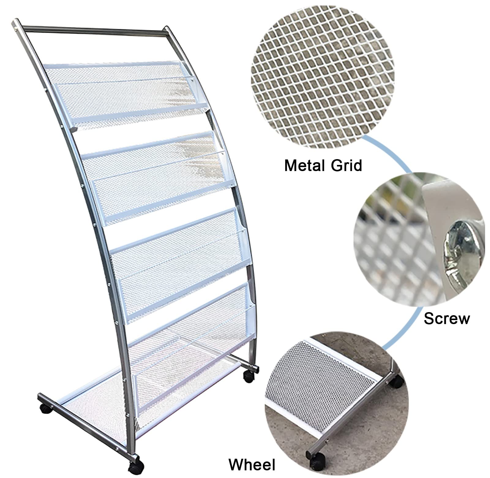 Prospektständer Metallbroschürehalter - 5 Tasche, Zeitschriftenständer mit Rollen, Tragbar Krankenhäuser Ausstellungsbankenbüro Pamphlet Organizer Rack