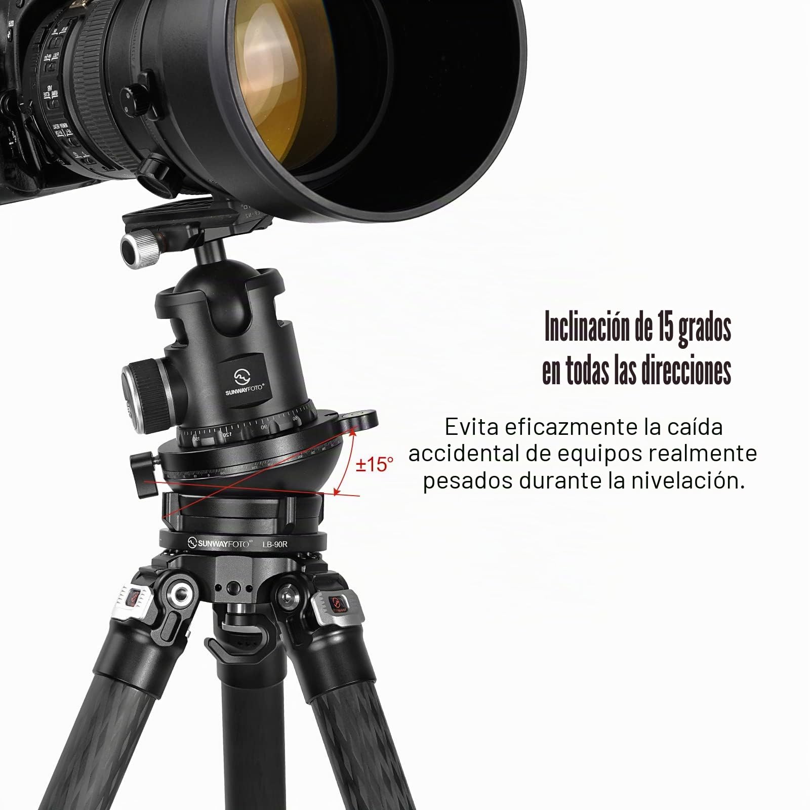 SUNWAYFOTO LB-90R - Base de nivelación panorámica de 360°, cabezal de trípode, capacidad de carga de 25 kg