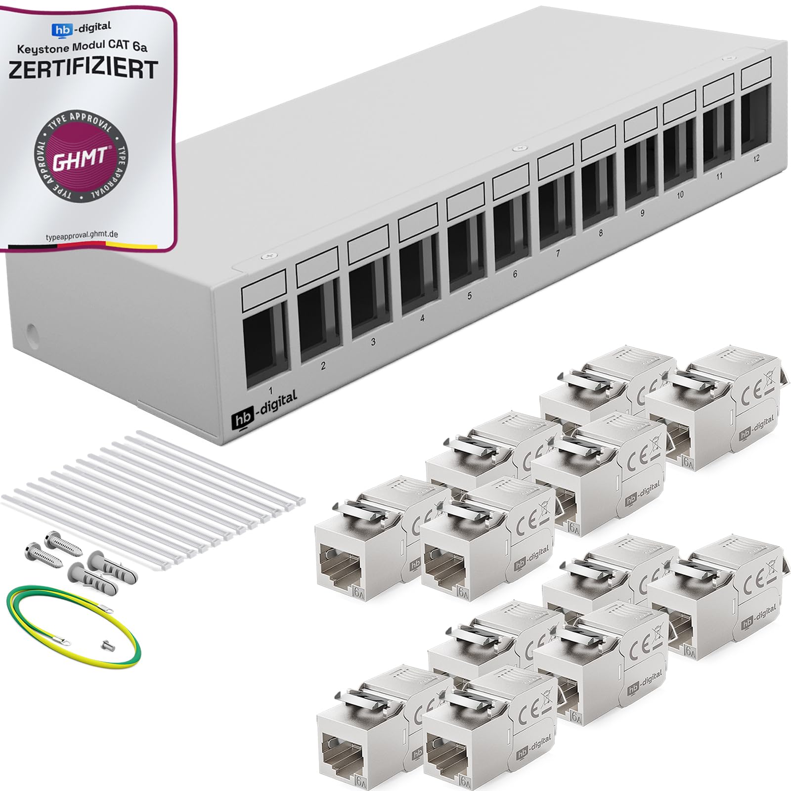 HB-DIGITAL SET: Patchpanel Gehäuse für Keystone Module + Keystone RJ45 Buchse Jack für Netzwerkinstallation kompatibel mit Verlegekabel LAN Ethernet | SCHWARZ