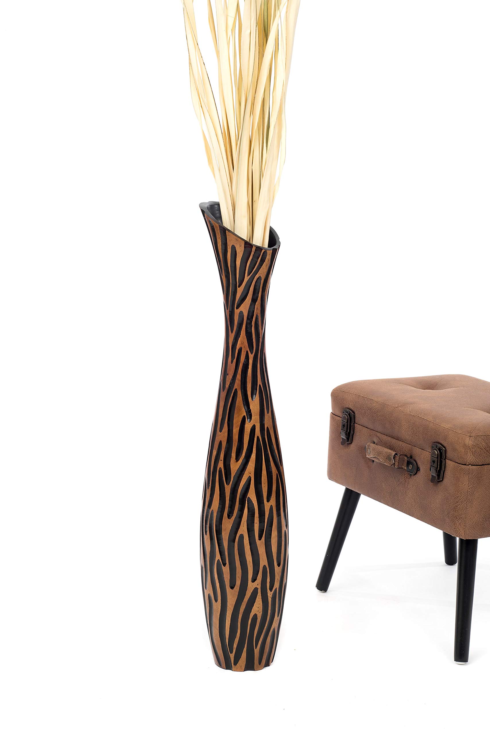 Leewadee Jarrón de Suelo Grande 85 cm Madera de Mango Pampa & Flores Secas | Jarrón Deco para Salón, para Ramas & Hierbas Secas. Más resistente que la Cerámica, sin Agua. Boho