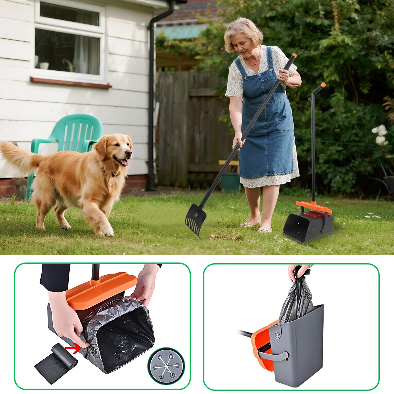 Recoge Cacas de Perros, Mango Largo Recogedor Caca Perros 117cm Recogedor de Cacas de Perros con Bolsas Caca Perro para Recoger Residuo de Animales para Caca de Perro Grande de Mascotas