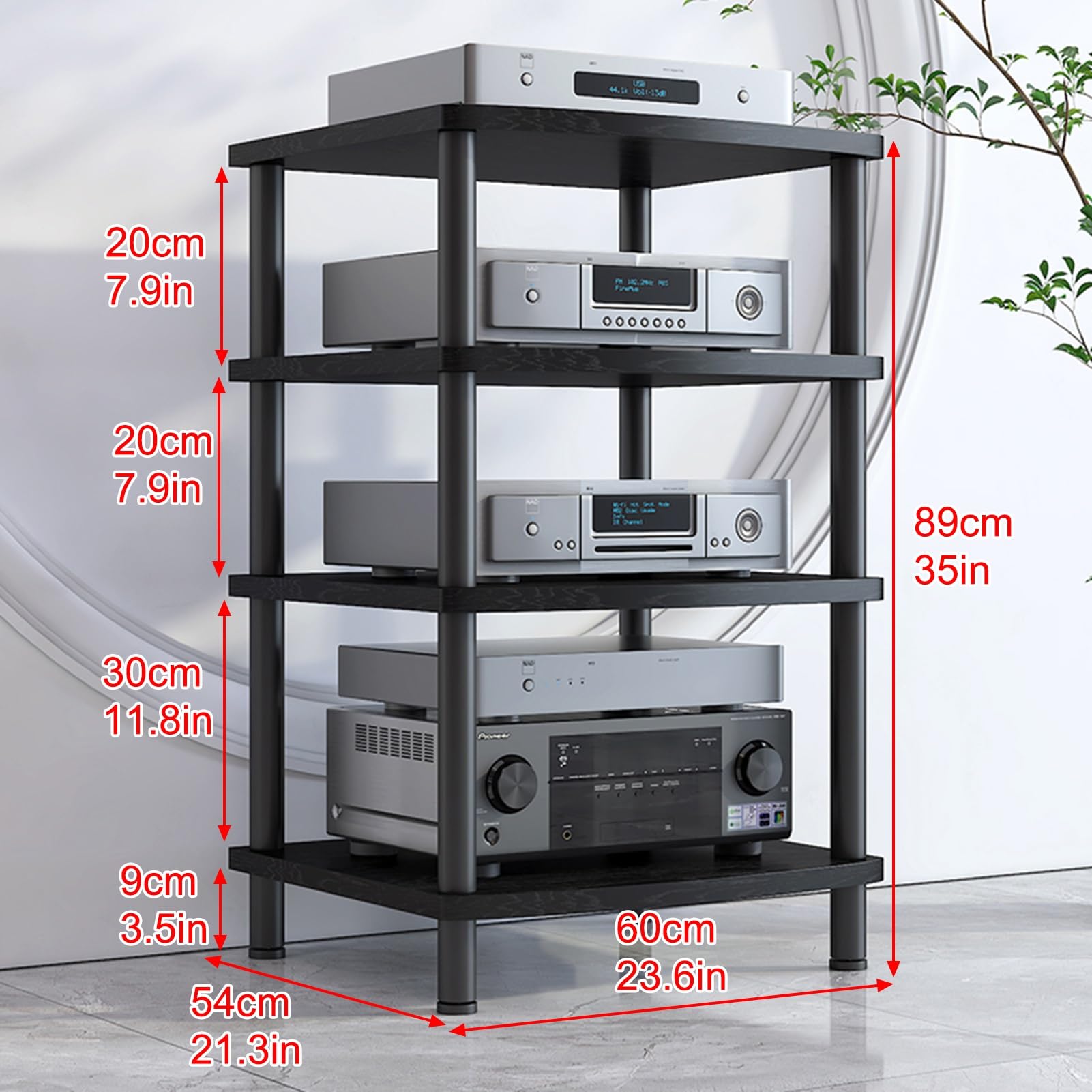 Nowoczesny stojak na audio AV, szafka stereo, stojak multimedialny z dużą ilością miejsca do przechowywania, idealny do salonu konferencyjnego i sal nagraniowych, biały (60 x 89 cm)